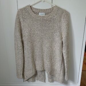 Cream Textured Crew Neck Sweater with Relaxed Fit